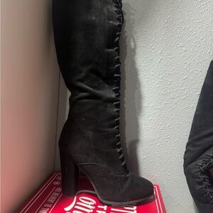 Black Suede Knee-High Boots